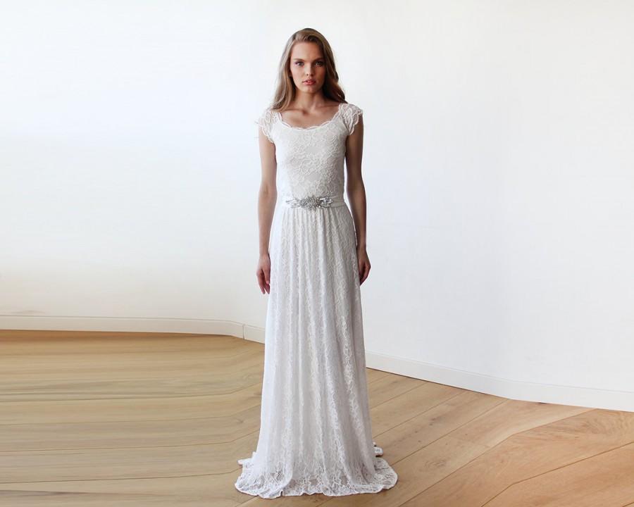 زفاف - Maxi ivory lace bridal gown, Lace off-shoulders maxi wedding dress