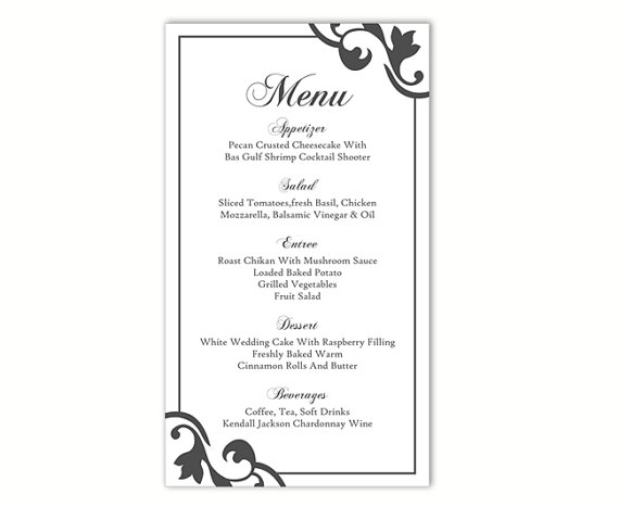 Hochzeit - Wedding Menu Template DIY Menu Card Template Editable Text Word File Instant Download Black Menu Template Printable Menu 4x7inch