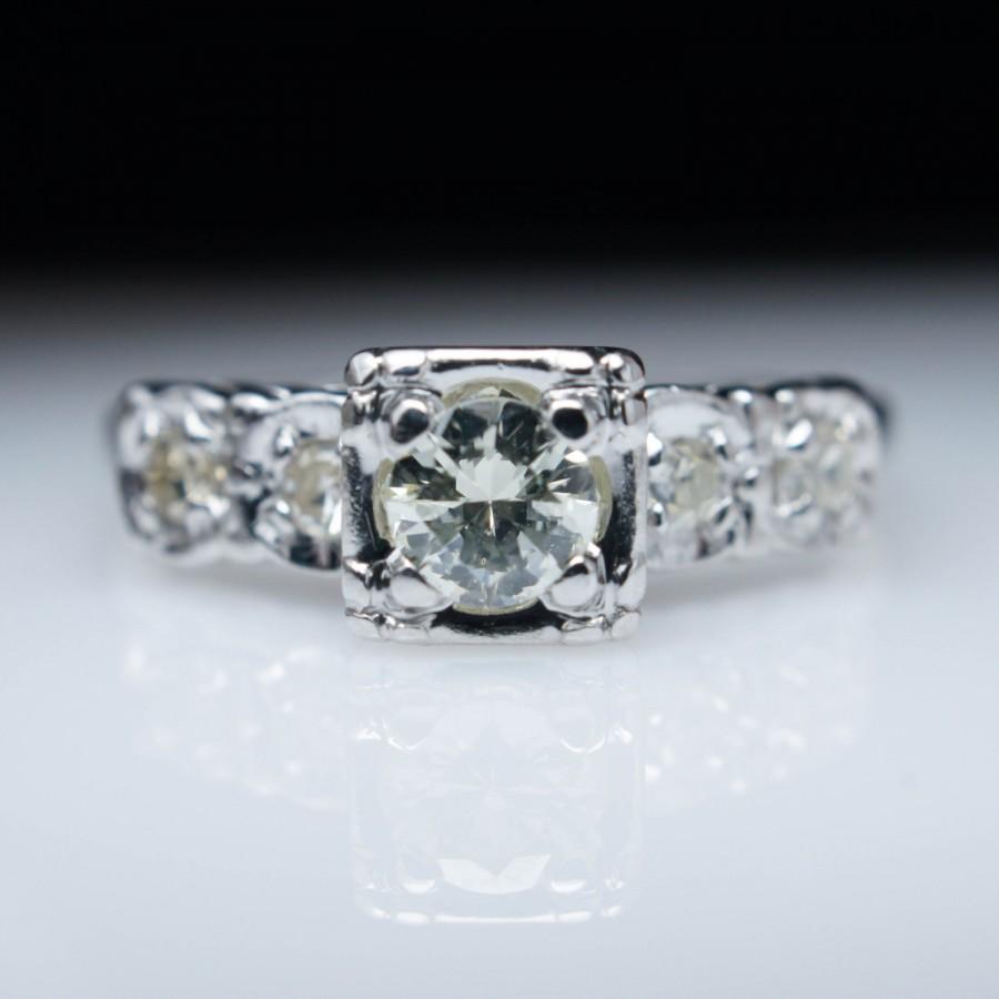 Hochzeit - Art Deco Illusion Set Diamond Engagement Ring 14k White Gold Art Deco Engagement Ring Wedding Ring