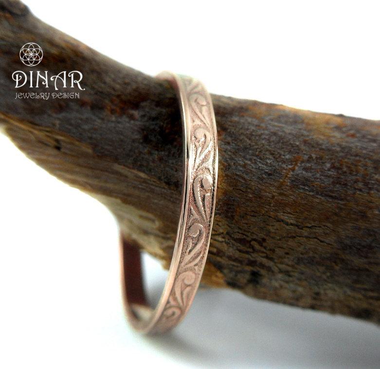 Wedding - 2.5mm Vintage Very Thin Wedding ring in 14k Rose Gold , stackable Art Deco wedding band , men women gold ring ,delicate  thin gold band