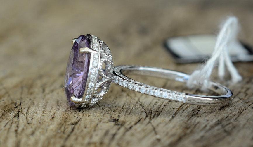 زفاف - CERTIFIED  unheated 4.61 carat Lavender purple sapphire in a 100 diamonds micro pave fine quality setting, engagement ring  joanna-701pu
