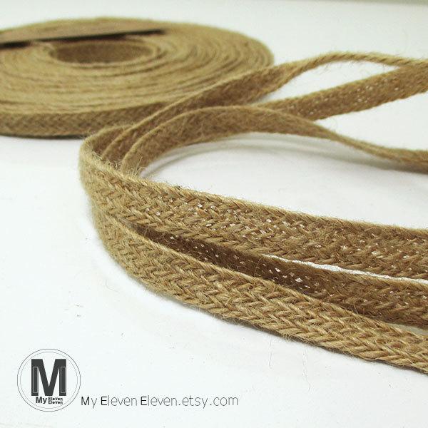 زفاف - 3/8"(10mm) 100% Natural Jute burlap hessian braided ribbon flat tape strap