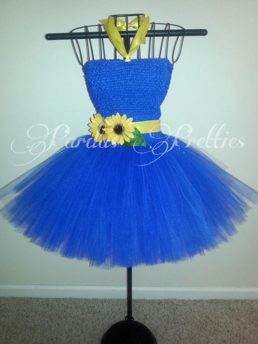 Wedding - Country style tutu dress, sunflower tutu dress, royal blue tutu dress, yellow sunflowers!
