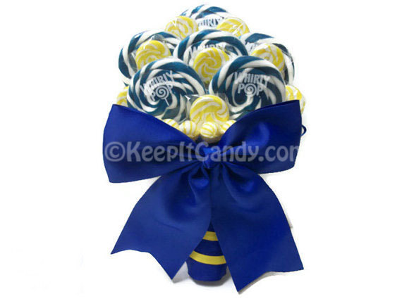 Hochzeit - Royal Blue and Yellow Lollipop Bouquet, Candy Bouquet, Lollipop Bouquet, Royal Blue Wedding, Bridal Bouquet, Wedding Bouquet, Rehearsal
