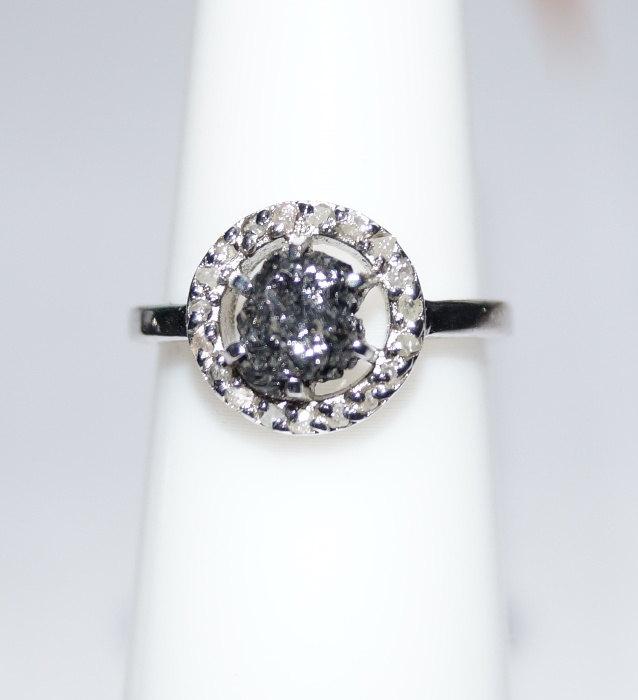 زفاف - 0.72 ct natural gray white black raw rough uncut diamond ring in 925 sterling silver for wedding gift free shipping!! conflict free!