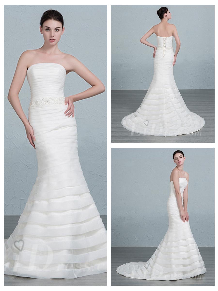 زفاف - Strapless Mermaid Wedding Dress with Tiered Gown