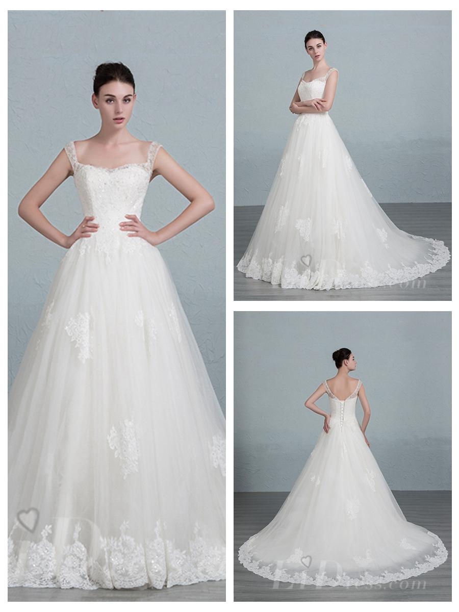 زفاف - Square Neckline Lace Appliques A-line Wedding Dress