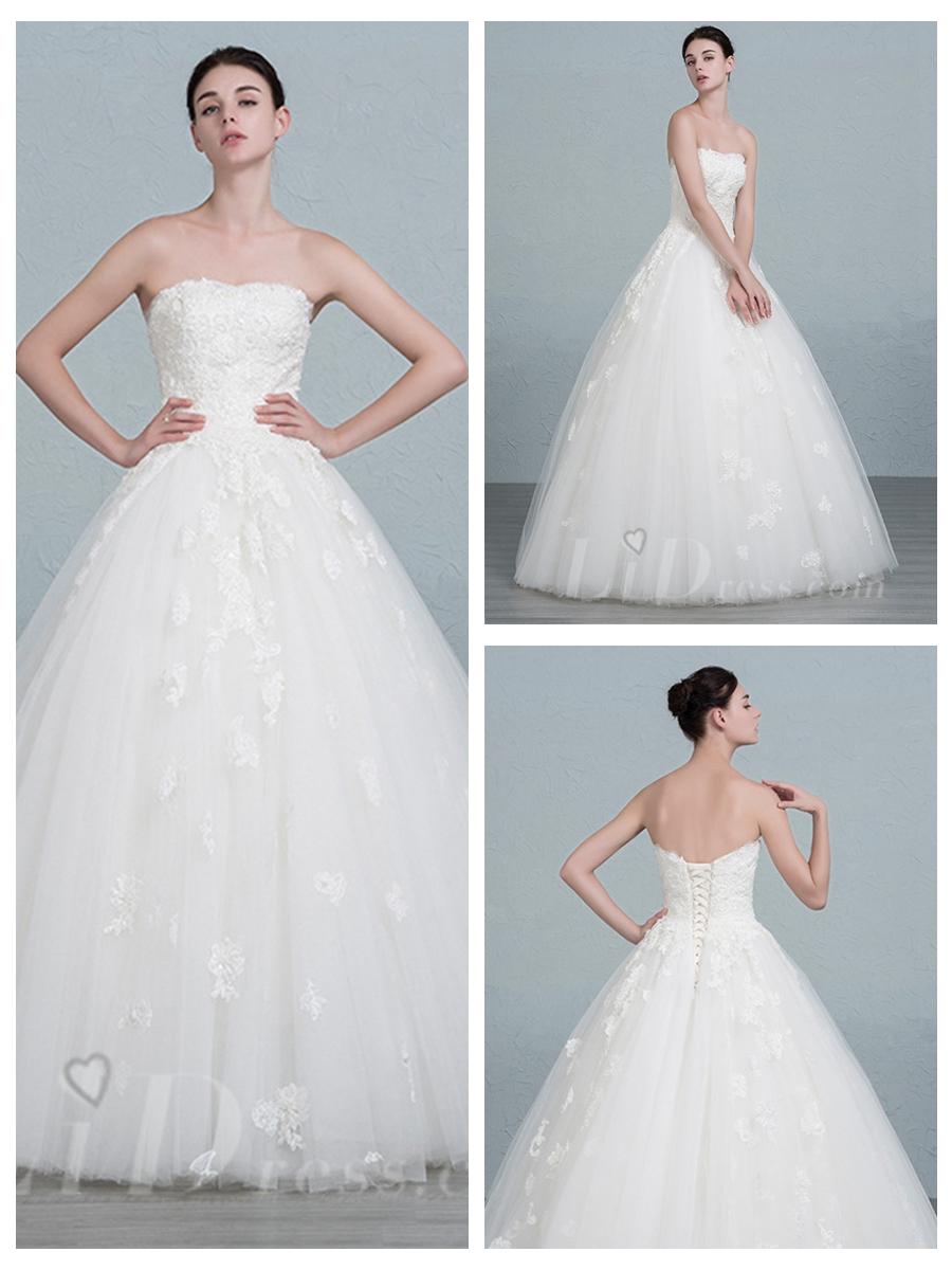 Hochzeit - Strapless Lace Appliques Ball Gown Wedding Dress