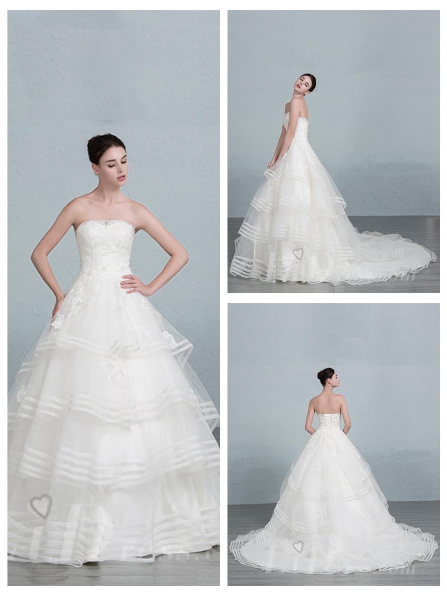 Mariage - Strapless Beaded Tiered Ball Gown Wedding Dress