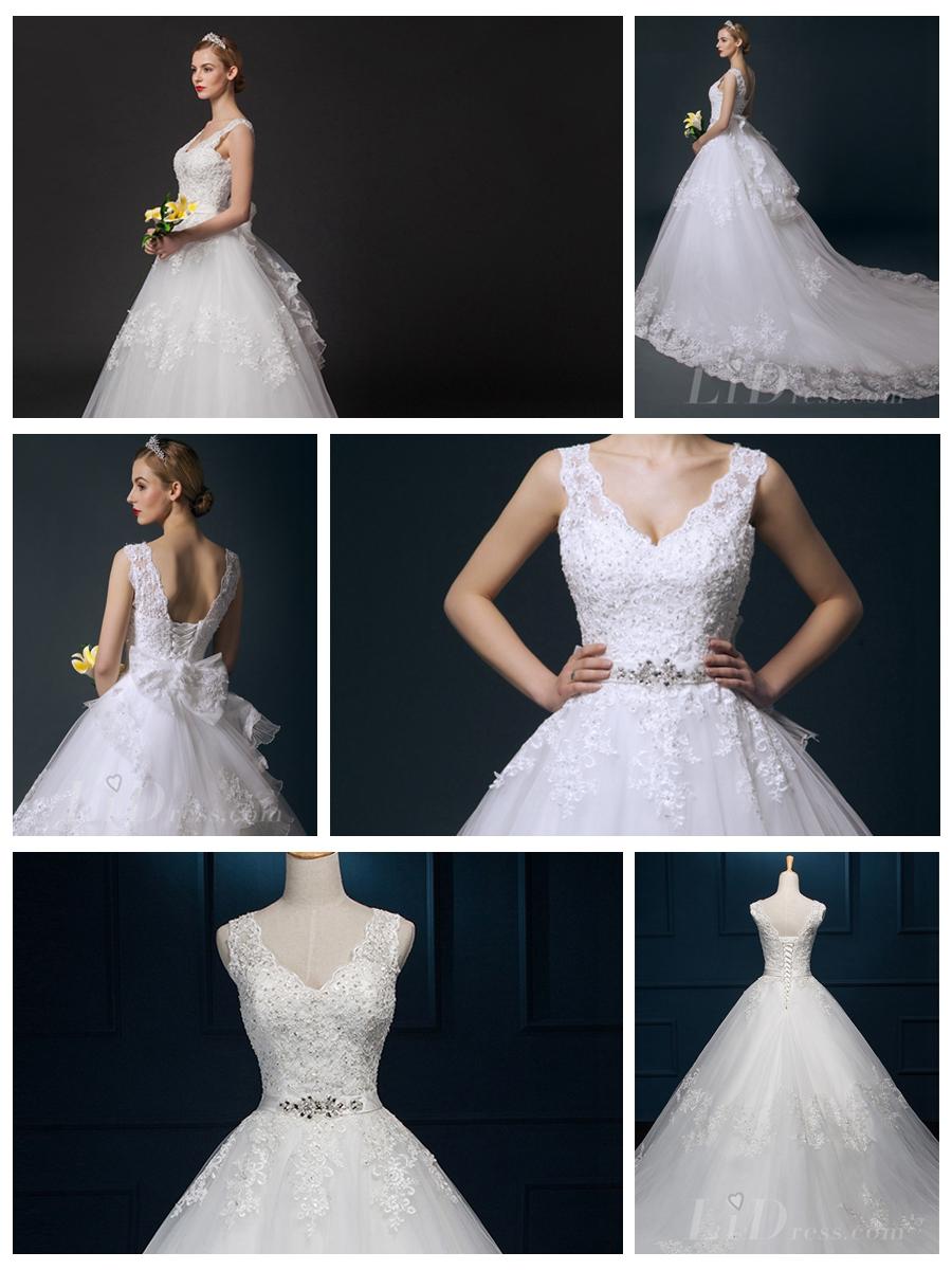 زفاف - V-neck Beaded Bodice Ball Gown Wedding Dress