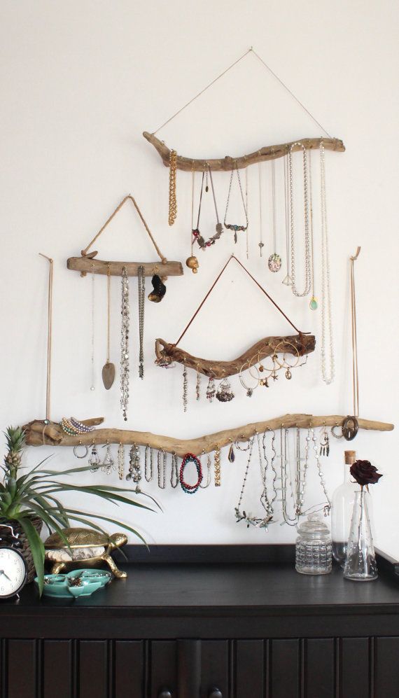 زفاف - Driftwood Jewelry Display Wall Mounted Jewelry Organizer Necklace Storage Hanging Jewelry Holder/boho Bohemian Decor Reclaimed Gift For Her