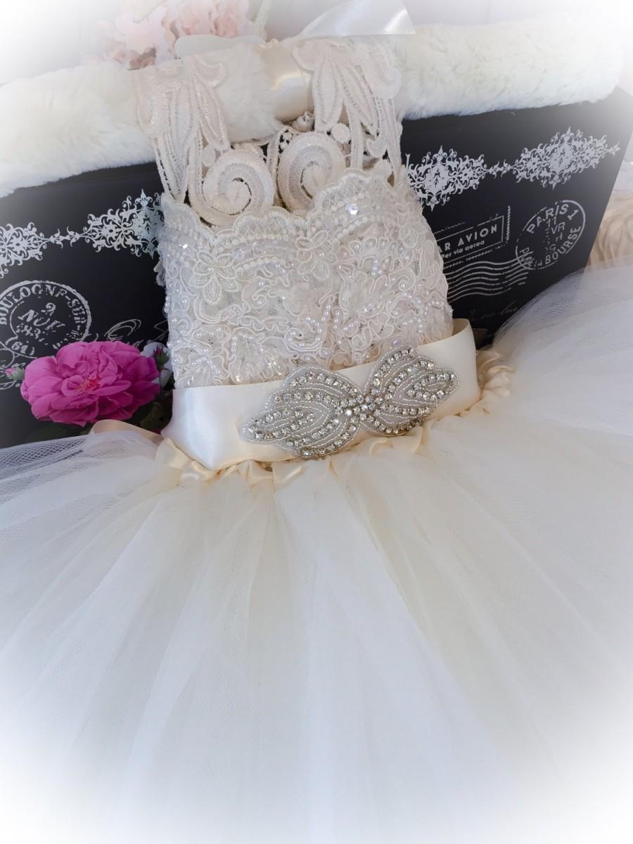 Wedding - NEW Princess Collection - The Charlotte Dress- Ivory or White Flower Girl Tutu Dress-Baptism Dress-Christening Dress-Flower Girl Dress-Lace