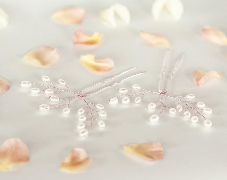 Hochzeit - 8212_Ivory pearl hair pins, Pink gold hair pin, Wedding hair accessories, Bridal hair accessory, Pearl accessories, Gentle bride, Rose pins.