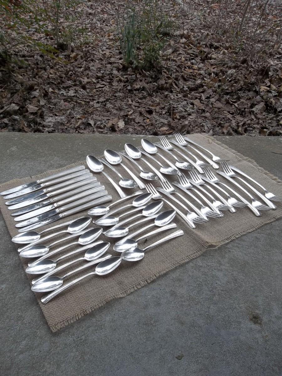 Wedding - GRACIOUS Silver Plate Service for 8 Vintage Flatware Wedding Decorations Table Decor Knives Forks Spoons Silverplate Flatware Set of 48