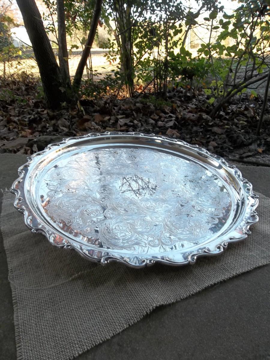 Свадьба - Vintage Silver Tray Antique Silver Plate Serving Tray JOANN Silverplate Wedding Decorations Table Decor Cake Stand Webster Wilcox 18" Tray