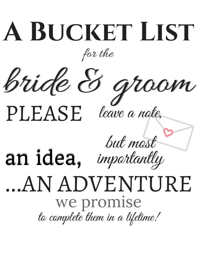 Wedding - Bride and Groom Bucket List Wedding DIY Printable