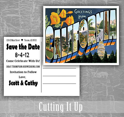 Свадьба - Save the Date Postcards, Greetings From California, Arizona, Arkansas, Alabama, Custom Vintage Americana, Destination Wedding, Beach Wedding
