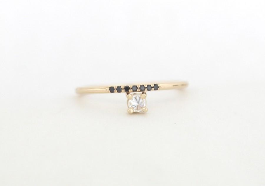 Wedding - Inverted Diamond Engagement Ring Set With Micro Pave Diamonds