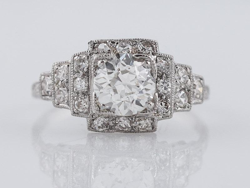 Mariage - Antique Engagement Ring Art Deco GIA 1.06ct Old European Cut Diamond in Vintage Platinum