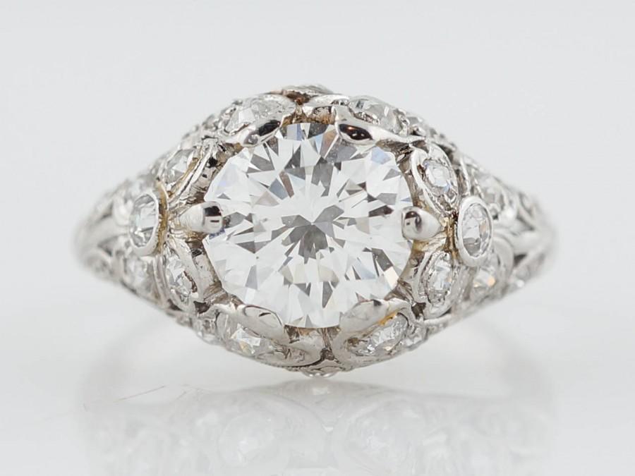 Mariage - Antique Engagement Ring Edwardian Era 1.85 ct Round Brilliant Cut Floral Diamond in Platinum