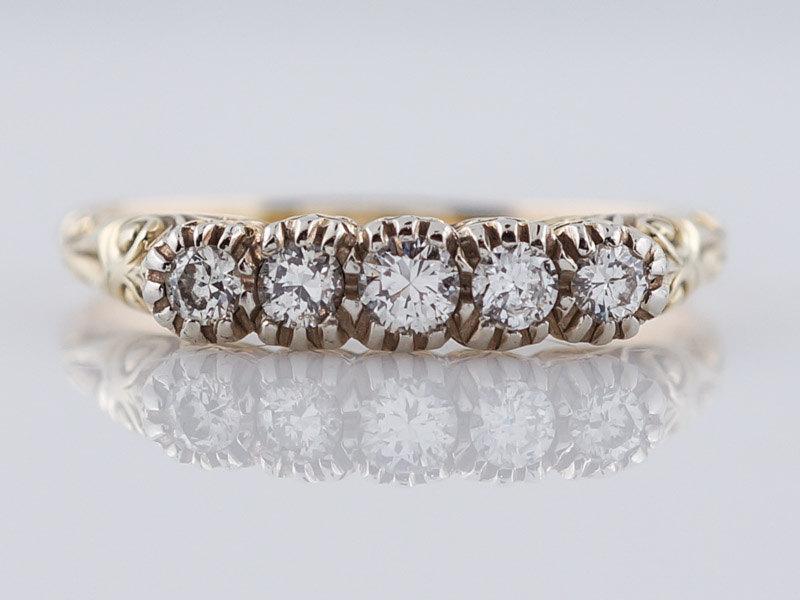 زفاف - Wedding Band Mid-Century .35cttw Round Brilliant Cut Diamonds in 14k Yellow Gold