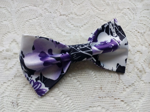 Mariage - satin bow tie violet floral bowtie white bowties witn purple mens wedding tie boyfriend necktie toddler boss gift dad pourpre noeud papillon