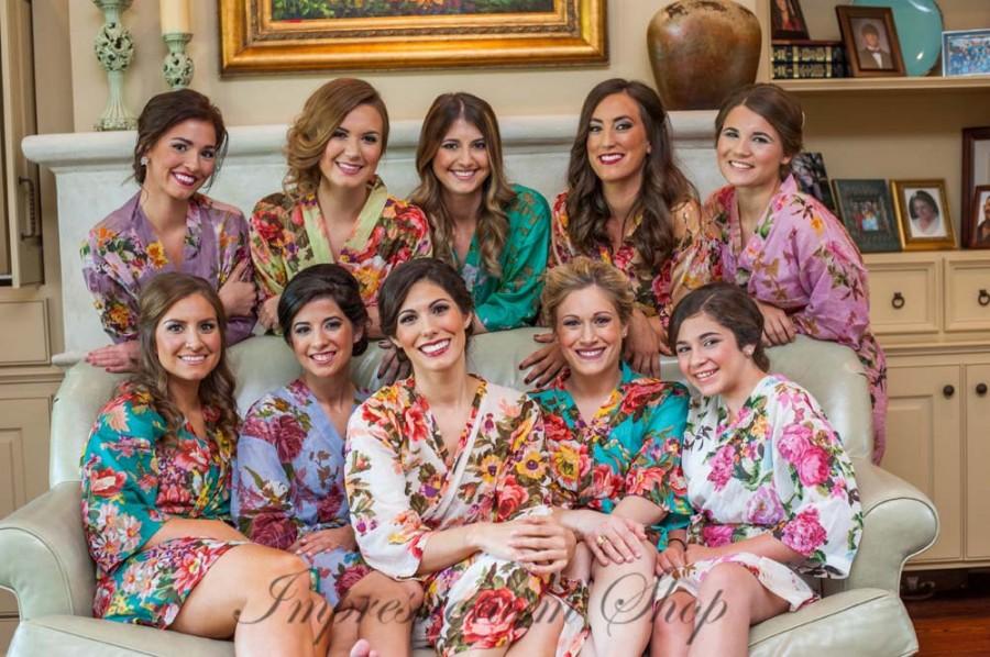 Wedding - Set of 10, For Bride, Bridesmaids Robes Different Color, Bride Kimono Robes, Crossover style - Bridal shower party - Wedding photo prop