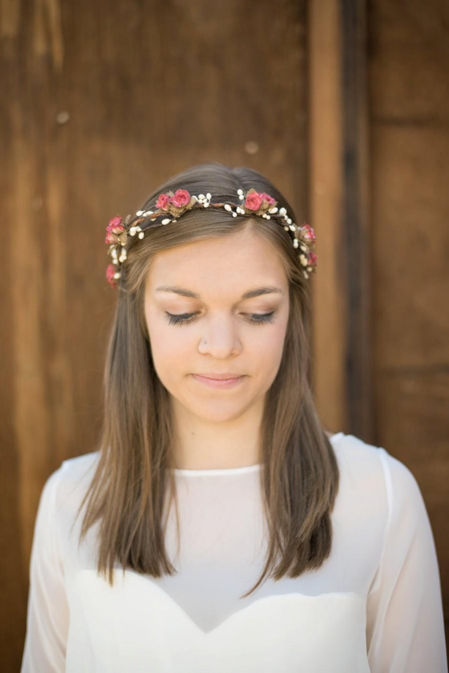 Hochzeit - Bohemian Soft Pink Floral Crown, Woodland, blush, Summer, Hair Accessories, spring, Floral, boho, wedding, bridal headpiece