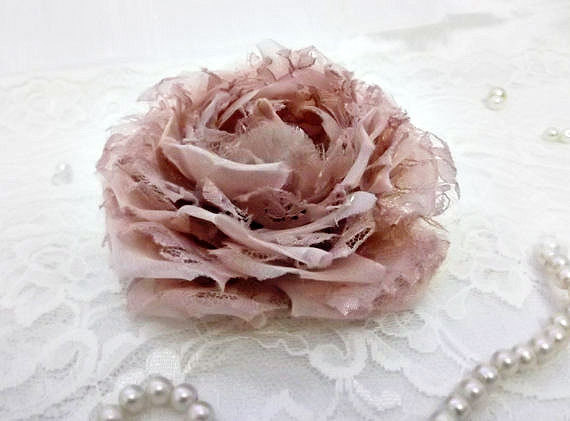 زفاف - Peach Silk Organza and Lace Bridal Hair Flower