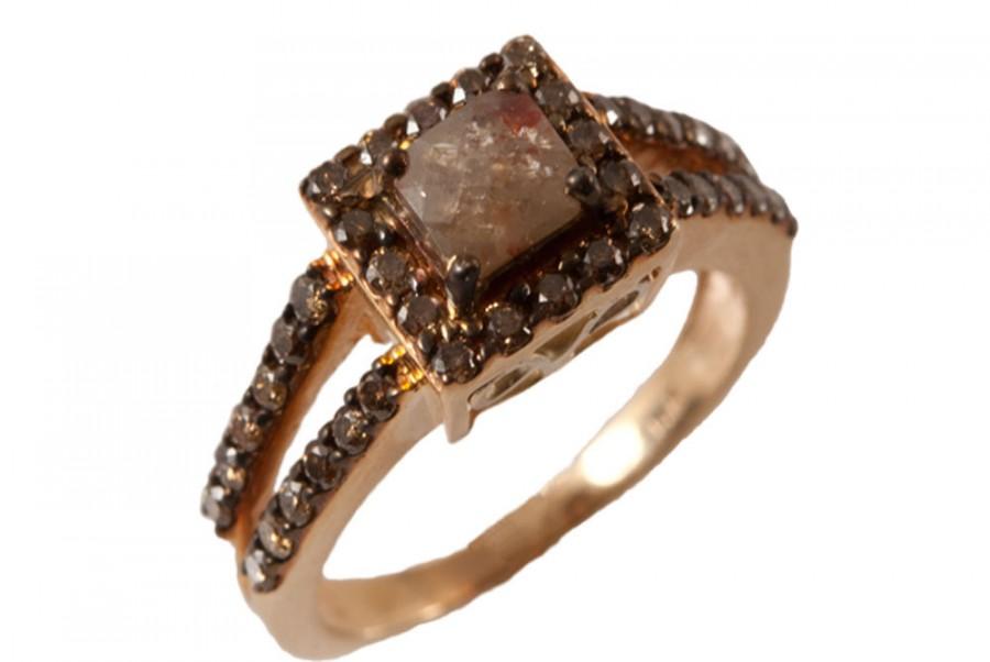 Wedding - Natural Rose Cut Diamond, Mocha Diamond Ring, 14kt Gold Ring, Brown Diamond, Micro Prong Setting, Handmade Jewelry, Gevani Jewelry.