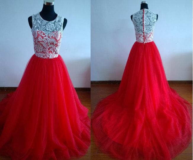 Hochzeit - Red prom dress long prom gown ball gown dress lace prom dress lace dress homecoming dress evening dress ball dress Color#1