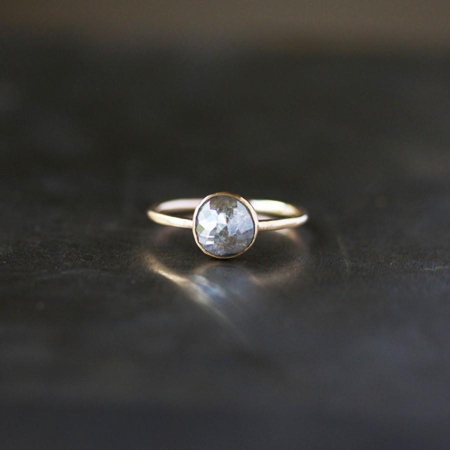 Wedding - Rose Cut Diamond Ring, Unique Engagement Ring, Natural Color Grey Diamond, 14k Yellow Gold Engagement Band, Ecofriendly Conflict Free