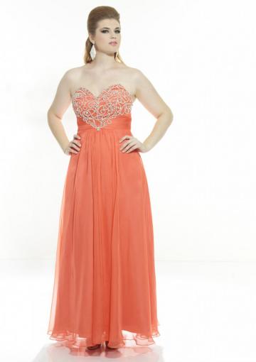 Mariage - Chiffon Ruched Crystals Sleeveless Sweetheart Coral Zipper Floor Length