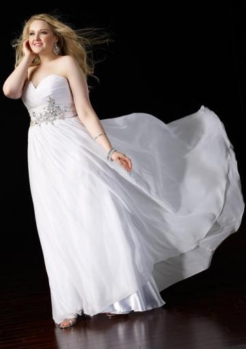 Hochzeit - Chiffon White Sleeveless Sweetheart Ruched Crystals Floor Length