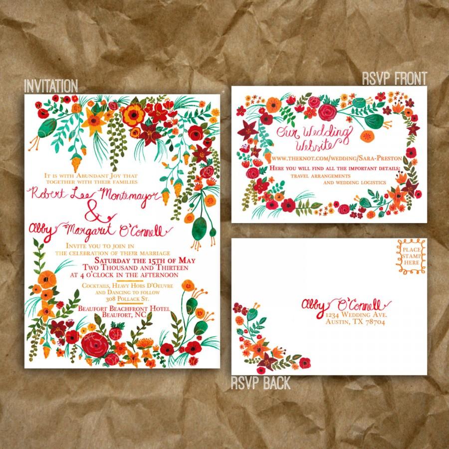 Hochzeit - Hand-painted Floral Wedding Invitation - Garden Wedding // RSVP postcard