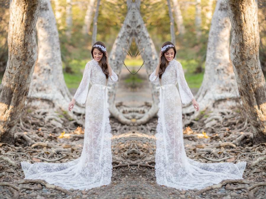Hochzeit - Extra Long French Lace Robe for Bride, A must-have for every bride to be