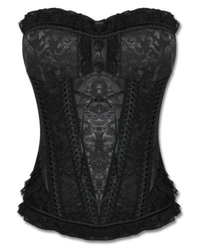 Wedding - Jawbreaker Black Brocade Damask Lace Gothic Steampunk VTG Victorian Corset Top