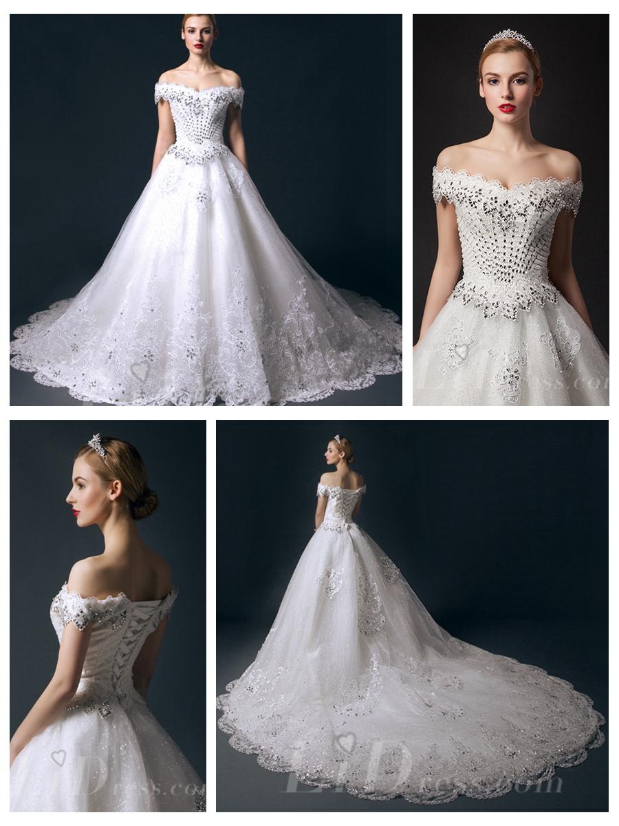 Mariage - Off-the-shoulder Beaded Bodice A-line Wedding Dress
