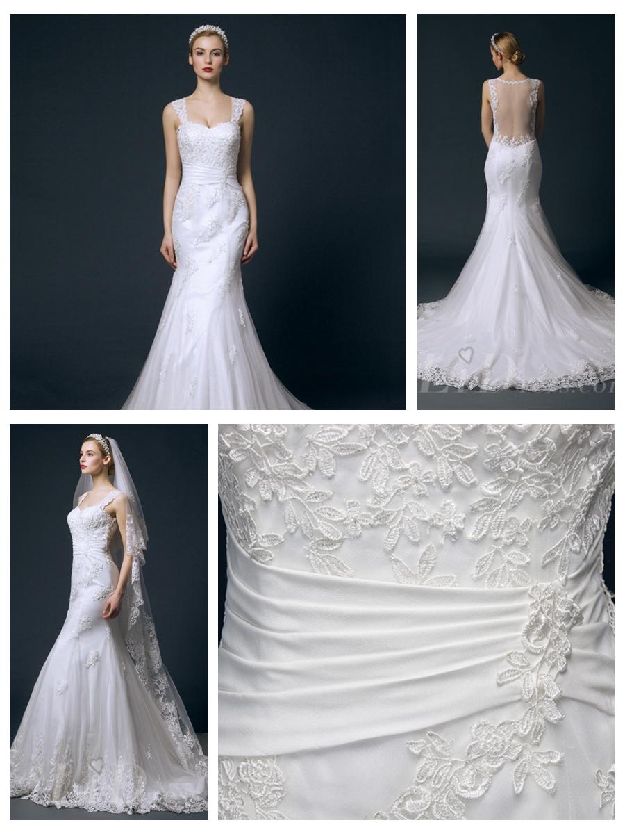 Mariage - Straps Sweetheart Lace Appliques Illusion Back Mermaid Wedding Dress