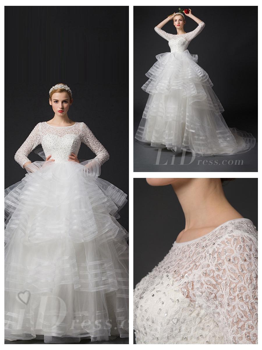 Hochzeit - Three-Quarter Length Sleeves Beaded Bodice Wedding Dresses