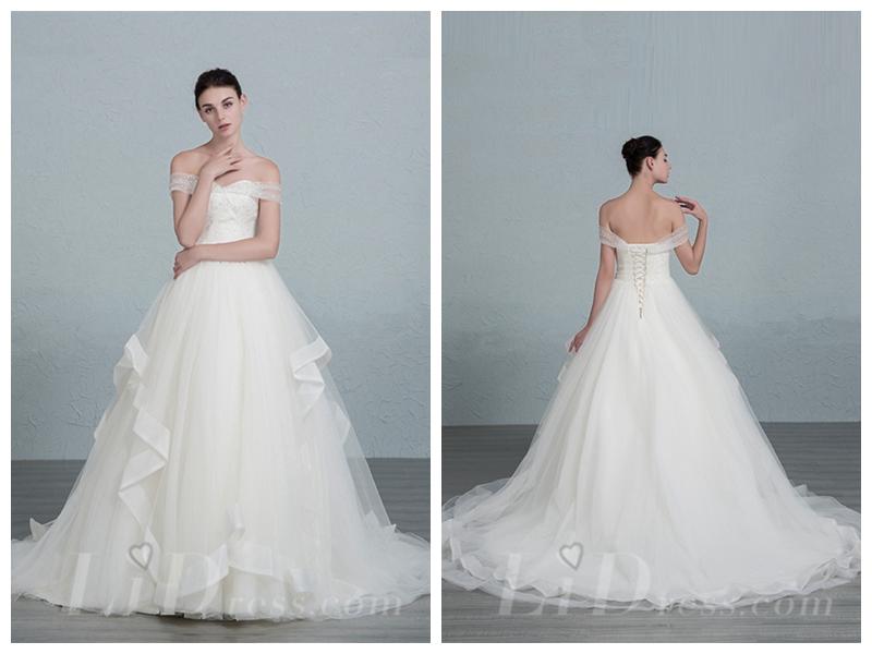 Hochzeit - Off-the-shoulder Beaded Bodice A-line Wedding Dress