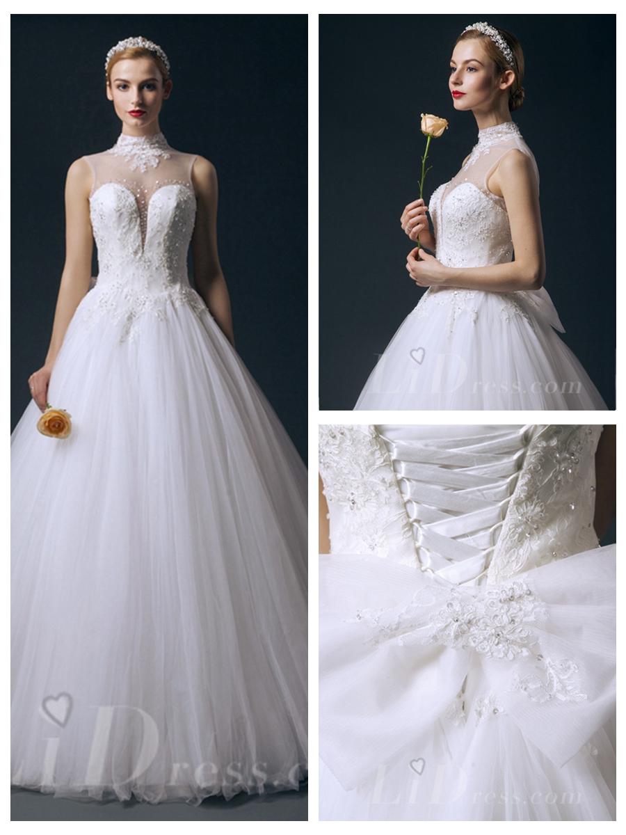 Wedding - Illusion High Neckline Beaded Princess A-line Wedding Dress