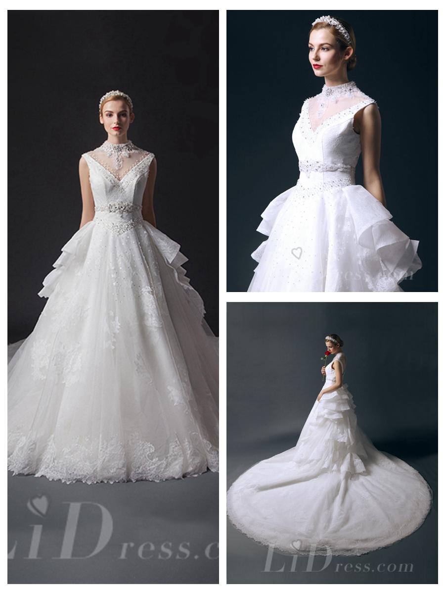 Hochzeit - High Neckline Beaded Bodice Ball Gown Wedding Dresses