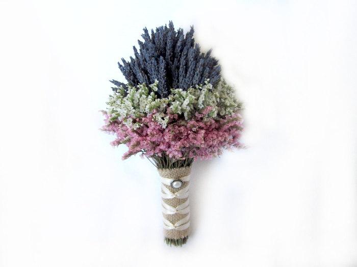 Hochzeit - Organic Blue Lavender Mini Chic Bouquet - Toss Bouquet - Flower Girl - made to order