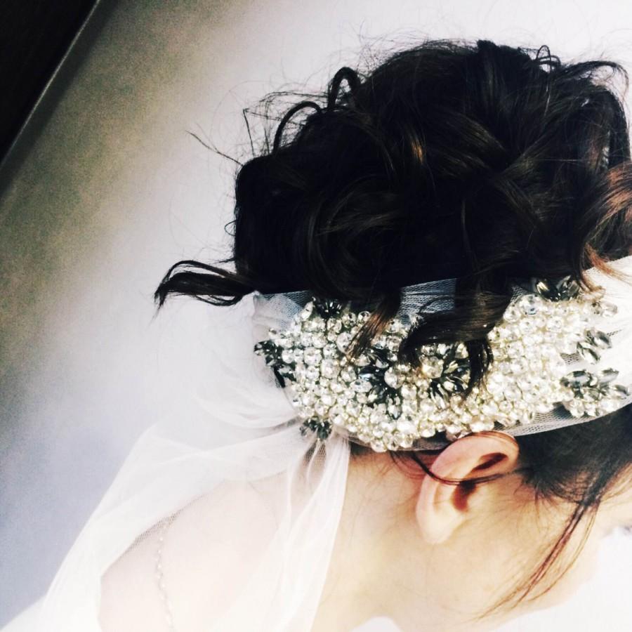 Свадьба - Handmade tulle crystal hairband, Crystal, white, grey,  bridal hairband, wedding hair accessories, Headband, Stunning head piece