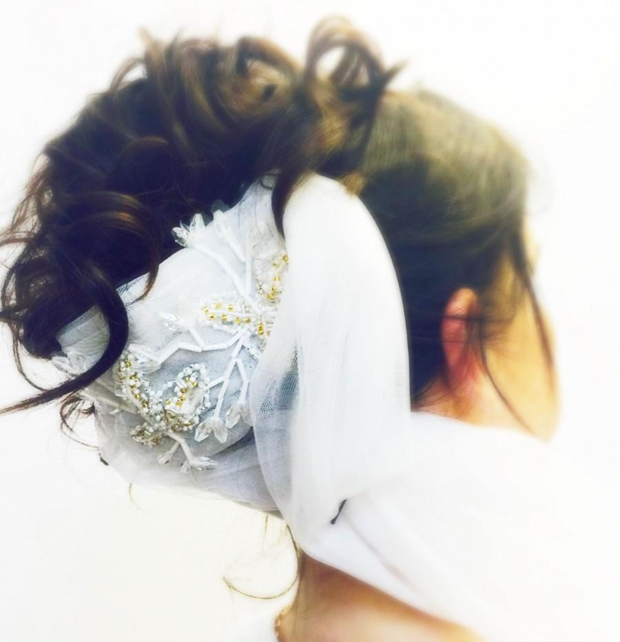 زفاف - Hair accessories, hair accessory, Wedding hairband, Beaded hair band, Tulle veil, Bridal hair accessories, hand made, Original, White gold