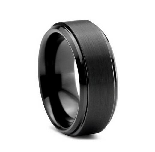 Mariage - Men's Black Ring 8mm Tungsten Carbide BLACK Men's Wedding Band Men's Engagement Ring Tungsten Ring Black Band Mens Ring Women's Ring Jewelry
