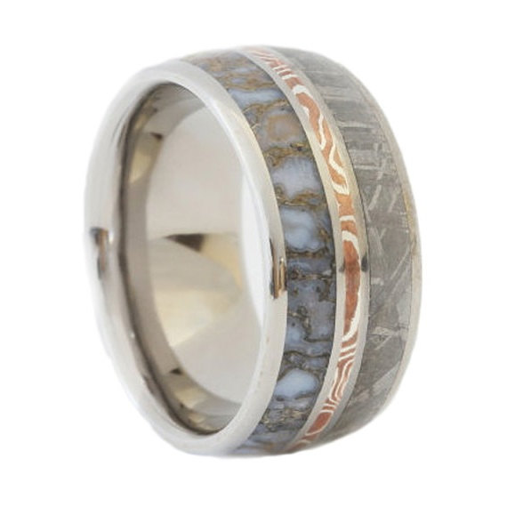 Mariage - Dinosaur Bone Ring, Gibeon Meteorite Wedding Band, Silver & Copper Mokume Gane Ring, Rare and Unique Jewelry