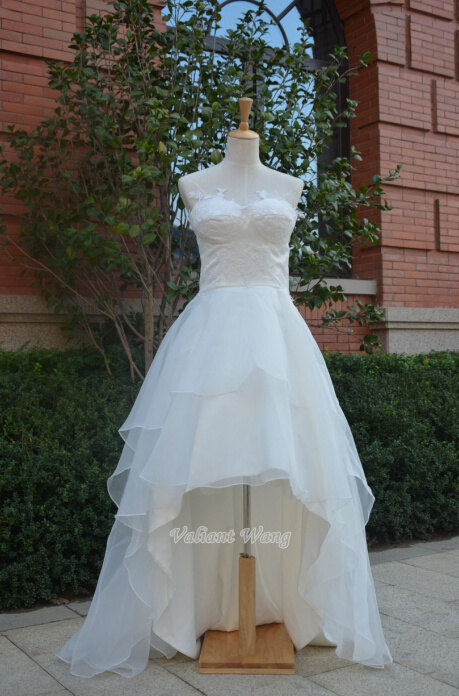 Wedding - Hi-low Style Ivory Lace Sweetheart Neckline Organza Wedding Dress Corset Back
