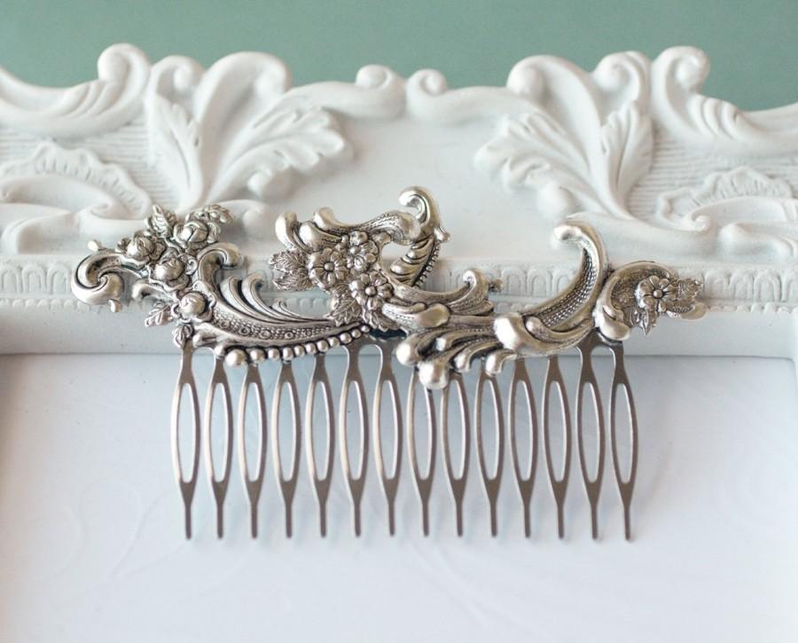 Hochzeit - Bridal rococo hair comb silver wedding hair accessory antique French style